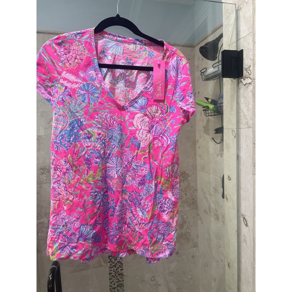 Lilly Pulitzer Etta Short Sleeve Top Pink Isle Shell Me Something Good New S